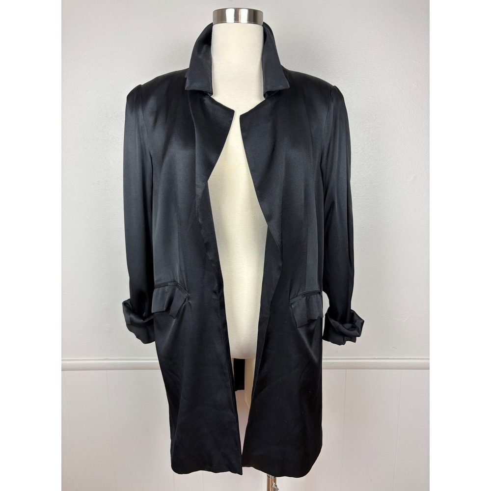 Fame and Partners x Free People Satin Longline Jacket Sz 6 Black Dressy Oversize